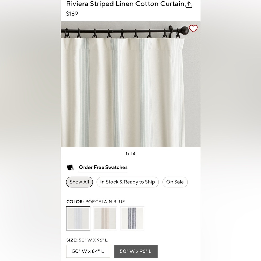 Pottery Barn Riviera Porcelain Blue Striped Curtains (1) 50x96 and (2) 50x108